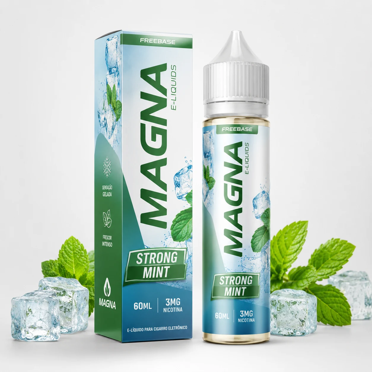 Líquido Magna Strong Mint 60ml 3mg Freebase – Menta Forte com Hortelã