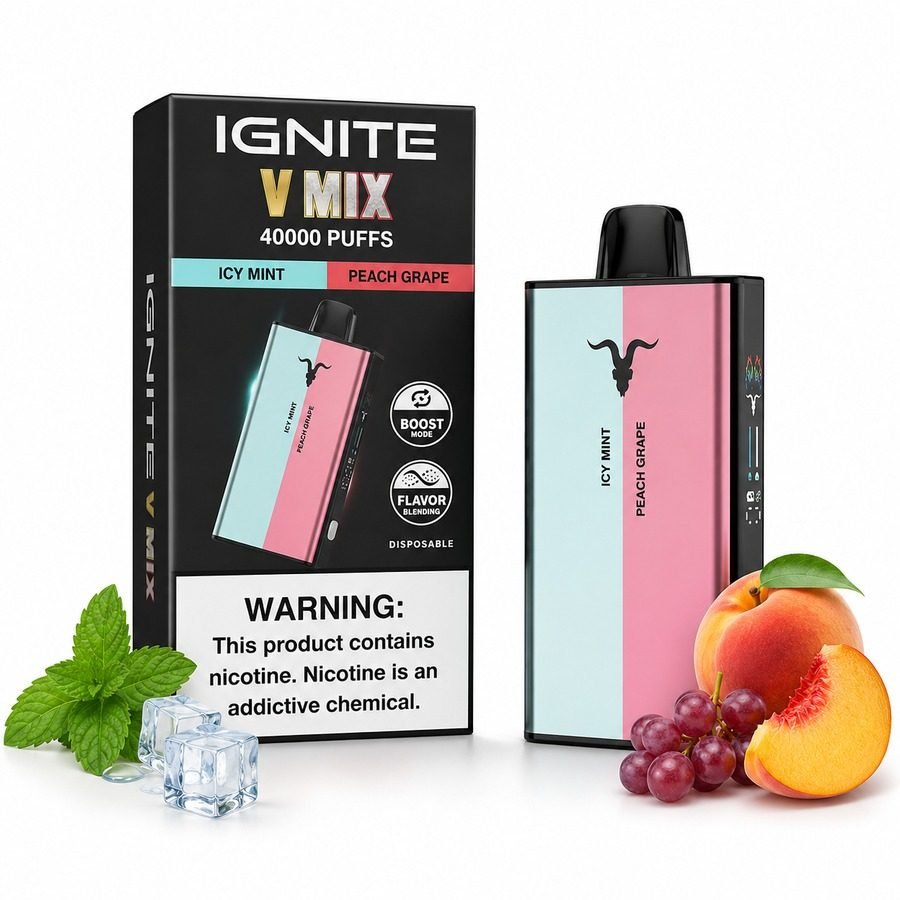 Pod Descartável Ignite V-Mix - 40000 Puffs - Icy Mint/Peach Grape